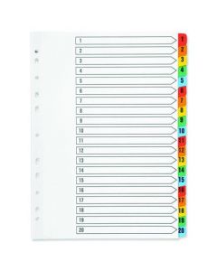 Q-CONNECT 1-20 INDEX MULTI-PUNCHED REINFORCED BOARD MULTI-COLOUR NUMBERED TABS A4 WHITE KF01521