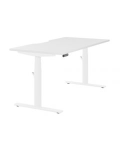 LEAP ELECTRONIC HEIGHT ADJUSTABLE SINGLE DESK WITH SCALLOPED BACK, 1600MM X 800MM - WHITE TOP AND WHITE FRAME