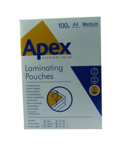 FELLOWES APEX A4 MEDIUM LAMINATING POUCHES CLEAR (PACK OF 100) 6003501