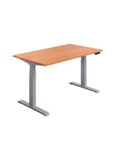 ECONOMY SIT STAND ELECTRONIC DESK 1400MM X 800MM BEECH TOP AND SILVER FRAME