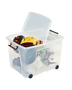 STRATA CLEAR SMART WHEELED BOX 75 LITRE (SNAP CLOSE, FOLDING LID FOR SECURITY) HW676-CLR