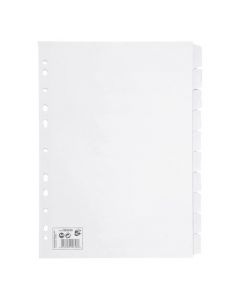 5 STAR OFFICE SUBJECT DIVIDERS 10-PART RECYCLED CARD MULTIPUNCHED 155GSM A4 WHITE [PACK OF 10 DIVIDERS]