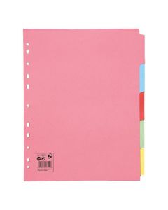 5 STAR OFFICE SUBJECT DIVIDERS 5-PART RECYCLED CARD MULTIPUNCHED EXTRA WIDE 155GSM A4 ASSORTED [PACK OF 10 DIVIDERS]