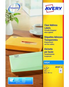 AVERY INKJET ADDRESS LABELS 21 PER SHEET CLEAR (PACK OF 525) J8560-25 (PACK OF 25 SHEETS)