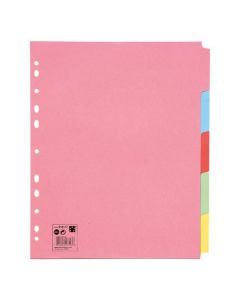 5 STAR OFFICE SUBJECT DIVIDERS 5-PART RECYCLED CARD MULTIPUNCHED 155GSM EXTRA WIDE A4+ ASSORTED