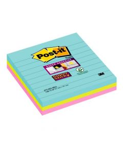 POST-IT SUPER STICKY 101 X 101MM LINED MIAMI (PACK OF 3) 675-SS3-MIA