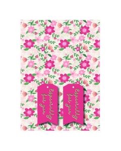PINK FLORAL GIFT WRAP AND TAGS (PACK OF 12) 27243-2S2T