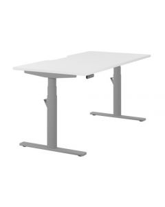 LEAP ELECTRONIC HEIGHT ADJUSTABLE SINGLE DESK WITH SCALLOPED BACK, 1600MM X 800MM - WHITE TOP AND SILVER FRAME