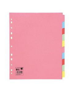 5 STAR OFFICE SUBJECT DIVIDERS 10-PART RECYCLED CARD MULTIPUNCHED EXTRA WIDE 155GSM A4 ASSORTED