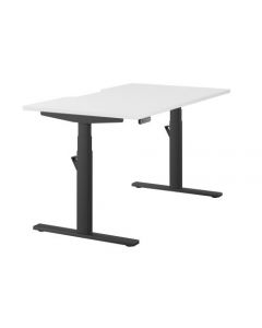 LEAP ELECTRONIC HEIGHT ADJUSTABLE SINGLE DESK WITH SCALLOPED BACK, 1400MM X 800MM - WHITE TOP AND BLACK FRAME