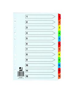 Q-CONNECT 1-12 INDEX EXTRA WIDE REINFORCED MULTI-COLOUR TABS KF76985