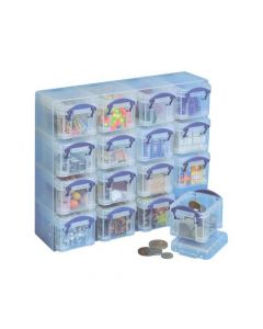 REALLY USEFUL ORGANISER SET POLYPROPYLENE 16X0.14L BOXES AND TRAY W224XD280XH65MM CLEAR  (PACK 16)