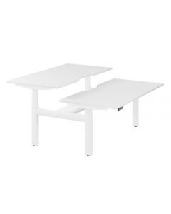LEAP ELECTRONIC HEIGHT ADJUSTABLE TWIN BENCH DESK WITH SCALLOPED BACK, 1600MM X 800MM - WHITE TOP AND WHITE FRAME