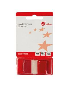 5 STAR OFFICE STANDARD INDEX FLAGS 50 SHEETS PER PAD 25X45MM RED [PACK OF 5 X 50 FLAGS]