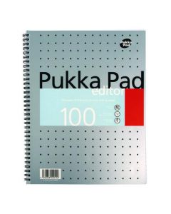 PUKKA PAD RULED METALLIC WIREBOUND EDITOR NOTEPAD 100 PAGES A4 (PACK OF 3) EM003