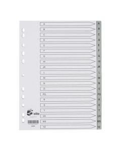 5 STAR ELITE INDEX A-Z 20-PART POLYPROPYLENE MULTIPUNCHED REINFORCED HOLES GREY TABS 120 MICRON A4 WHITE