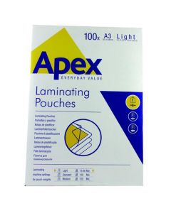 FELLOWES APEX A3 LIGHT LAMINATING POUCHES CLEAR (PACK OF 100) 6001901