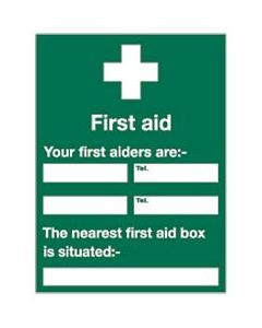 STEWART SUPERIOR FIRST AID / YOUR FIRST AIDERS ARE SIGN W450XH600MM SELF-ADHESIVE VINYL REF KS008SAV (PACK OF 1)