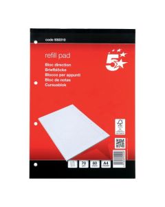 5 STAR OFFICE FSC REFILL PAD HEADBOUND 70GSM RULED MARGIN PUNCHED 4 HOLES 160PP A4 RED [PACK 10]