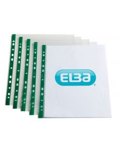 ELBA PUNCH POCKET GREEN SPINE A4 CLEAR (PACK OF 100 POCKETS) 400002137