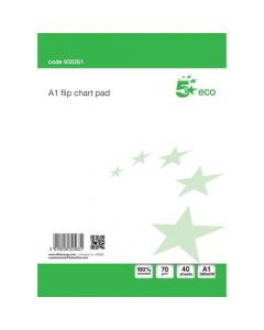 5 STAR ECO RECYCLED FLIPCHART PAD PERFORATED 40 SHEETS A1 WHITE [PACK 5]