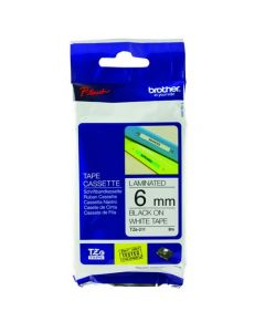 BROTHER P-TOUCH 6MM BLACK ON WHITE TZE211 LABELLING TAPE (PACK OF 1)