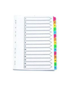 Q-CONNECT 1-15 INDEX MULTI-PUNCHED REINFORCED BOARD MULTI-COLOUR NUMBERED TABS A4 WHITE KF01520