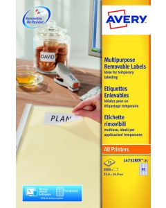 AVERY REMOVABLE LABELS 80 PER SHEET WHITE (PACK OF 2000) L4732REV-25 (PACK OF 25 SHEETS)