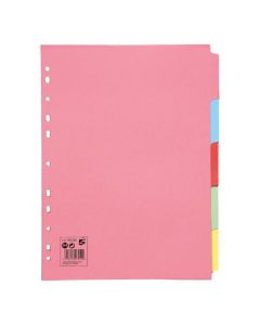 5 STAR OFFICE SUBJECT DIVIDERS 5-PART RECYCLED CARD MULTIPUNCHED 155GSM A4 ASSORTED [PACK OF 10 DIVIDERS]