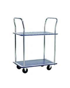 BARTON SILVER AND BLUE 2 SHELF TROLLEY WITH CHROME HANDLES PST2