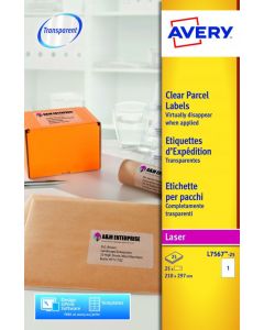 AVERY LASER PARCEL LABEL 1 PER SHEET CLEAR (PACK OF 25) L7567-25 (PACK OF 25 SHEETS)