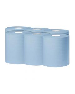 2WORK 1-PLY CENTREFEED ROLL 300M BLUE (PACK OF 6) KF03803