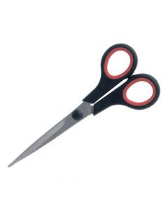 5 STAR OFFICE SCISSORS 160MM RUBBER HANDLES STAINLESS STEEL BLADES BLACK/RED  (PACK OF 1)