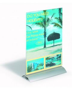 DURABLE PRESENTER SIGN AND LITERATURE HOLDER DESKTOP ACRYLIC WITH METAL BASE A4 CLEAR REF 858919