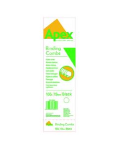 FELLOWES APEX PLASTIC BINDING COMBS 19MM BLACK (PACK OF 100) 6202501