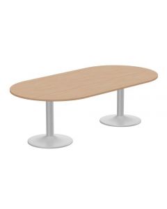 KITO OVAL MEETING TABLE SILVER CYLINDER BASE 2400MM X 1200MM - BEECH