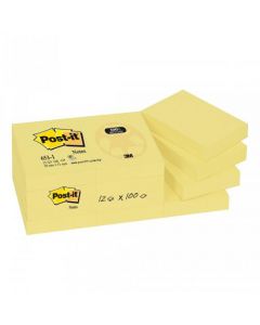 POST-IT NOTES RECYCLED 38 X 51MM CANARY YELLOW (PACK OF 12) 653-1