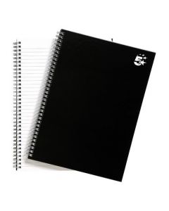 5 STAR OFFICE NOTEBOOK WIREBOUND 80GSM RULED 140PP A4 BLACK [PACK 5]