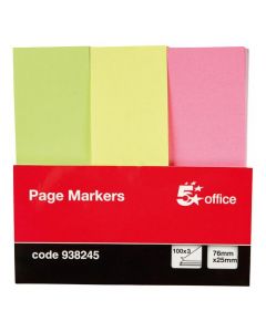 5 STAR OFFICE INDEX NEON PAPER PAGE MARKERS 25X76MM 100 SHEETS PER PAD ASSORTED (PACK OF 300 FLAGS)