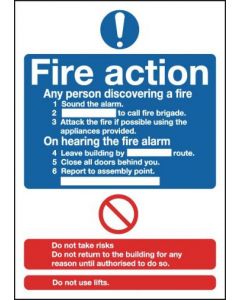 SAFETY SIGN FIRE ACTION STANDARD A5 SELF-ADHESIVE FR03551S  (PACK OF 1)