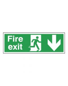 SAFETY SIGN FIRE EXIT RUNNING MAN ARROW DOWN 150X450MM SELF-ADHESIVE E100A/S  (PACK OF 1)