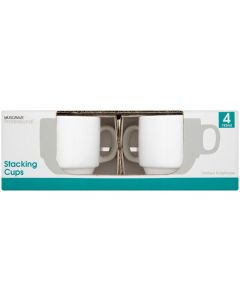 STACKING CUPS 195ML PLAIN WHITE CROCKERY (PACK OF 4 CUPS)