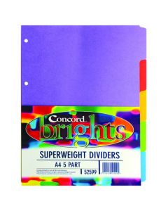 CONCORD DIVIDER 5-PART A4 HEAVYWEIGHT 270GSM BRIGHT ASSORTED 52599/525