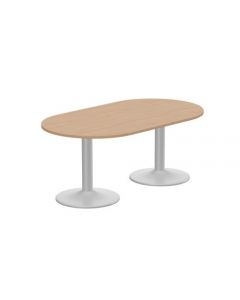 KITO OVAL MEETING TABLE SILVER CYLINDER BASE 1800MM X 1000MM - BEECH