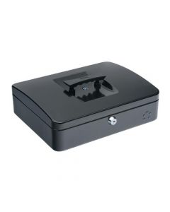 5 STAR FACILITIES CASH BOX WITH 5-COMPARTMENT TRAY STEEL SPRING LOCK 12 INCH W300XD240XH70MM BLACK (PACK OF 1)
