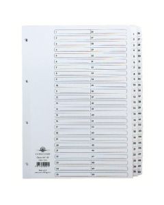 CONCORD CLASSIC INDEX 1-50 A4 WHITE BOARD CLEAR MYLAR TABS 05501/CS55