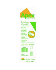 FELLOWES APEX PLASTIC BINDING COMBS 8MM BLACK (PACK OF 100) 6200301