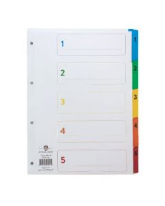 CONCORD INDEX 1-5 A4 WHITE WITH MULTICOLOURED MYLAR TABS 00201/CS2