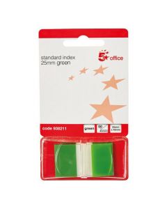 5 STAR OFFICE STANDARD INDEX FLAGS 50 SHEETS PER PAD 25X45MM GREEN [PACK OF 5 X 50 FLAGS]