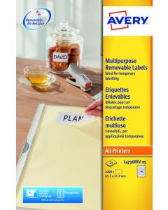 AVERY REMOVABLE LABELS 48 PER SHEET WHITE (PACK OF 1200) L4736REV-25 (PACK OF 25 SHEETS)